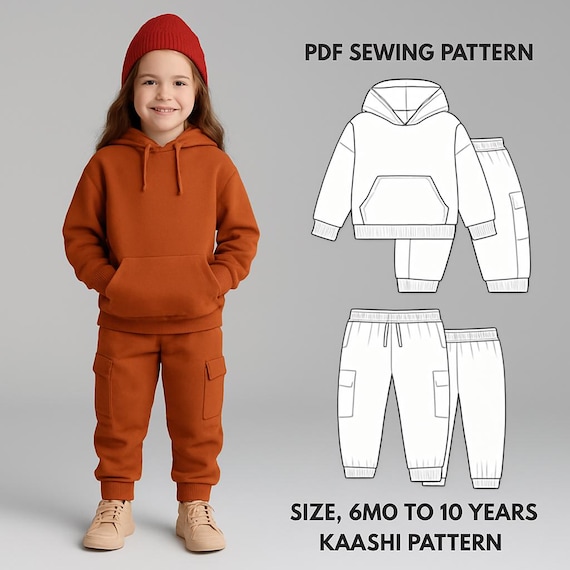 Kids Hoodie and Cargo Sweatpants Sewing Pattern (PDF)