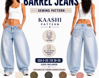 Ultra Low Rise Barrel Jeans Sewing Pattern | Trendy Barrel Leg Pants (Digital Download)
