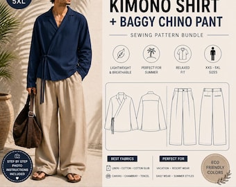 Men's Kimono Shirt & Baggy Chino Pant PDF Sewing Pattern Bundle (XS-5XL)