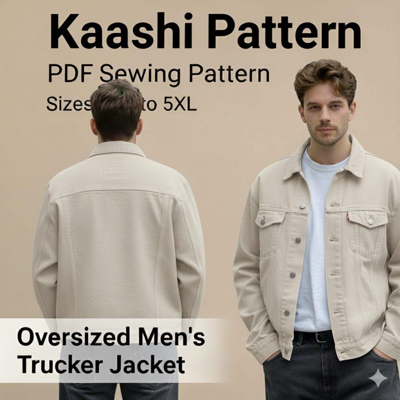 Oversized Men’s Trucker Jacket PDF Sewing Pattern | Denim Jacket Pattern XXS–5XL image 8