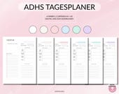 ADHS Tagesplaner PDF zum Ausdrucken & Digital Ausfüllen – A4, A5 mit Termine To-Do Liste, Prioritäten, Menü und  Trink und Mood Tracker