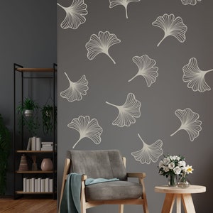 Ginkgo Biloba Leaf Wall Decal Set, Flower Wall Sticker, Nature Accent, Removable Wall Art, Chinese ginkgo Decals, Floral Art Decor Stickers