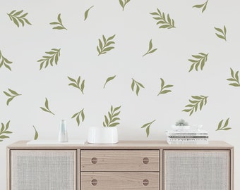 Botanical leaf wall decal set, Floral wall decal set, Greenery wall decals pack, Large leaf wall stickers, Room nursery decor stickers