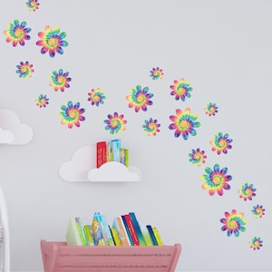 Rainbow Tie Dye Daisy Flower Wall Decal Set, Vinyl Wall Sticker, Nature Accent, Removable Wall Art, PVC Free Decal Stickers Floral Decor