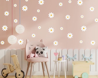 Daisy Flower Wall Decal Set, Vinyl Wall Sticker, Nature Accent, Removable Wall Art, Daisies Decals, Nursery Decor Stickers Floral Decoration