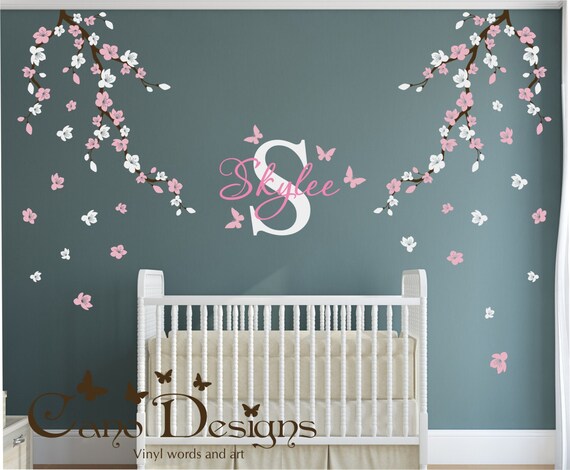 Custom Wall Decal Cherry Blossom Branches Monogram - Monogram Wall Decal Uk Custom Wall Decal Cherry Blossom Branches Monogram - Monogram Wall Decal Uk