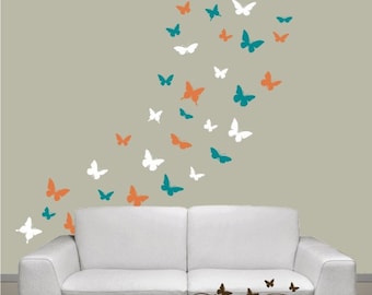 Butterflies Set of 48, 4 colors, Vinyl wall decals, living room, nursery, kids & teens room, removable decals stickers