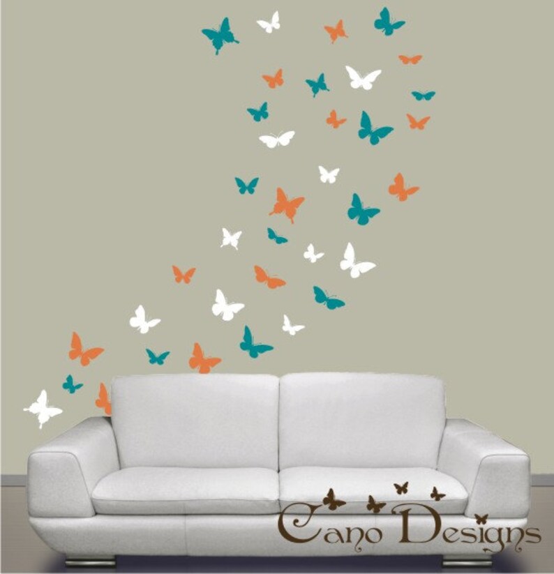 Butterflies Set of 48, 4 colors, Vinyl wall decals, living room, nursery, kids & teens room, removable decals stickers image 1