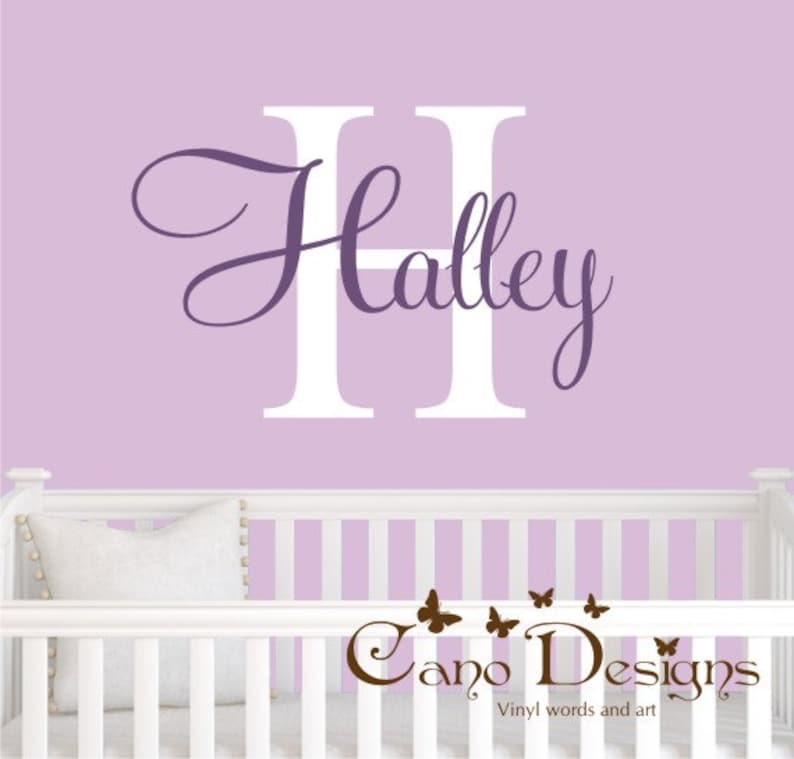 Monogram Name Vinyl Wall Art nursery custom removable decals stickers Initial and name vinyl decal kids /& teens room
