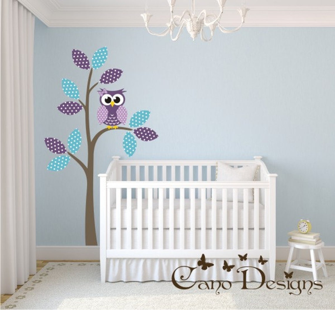 Reusable Fabric Wall Decal Tree Owl Polka Dots Pattern Etsy
