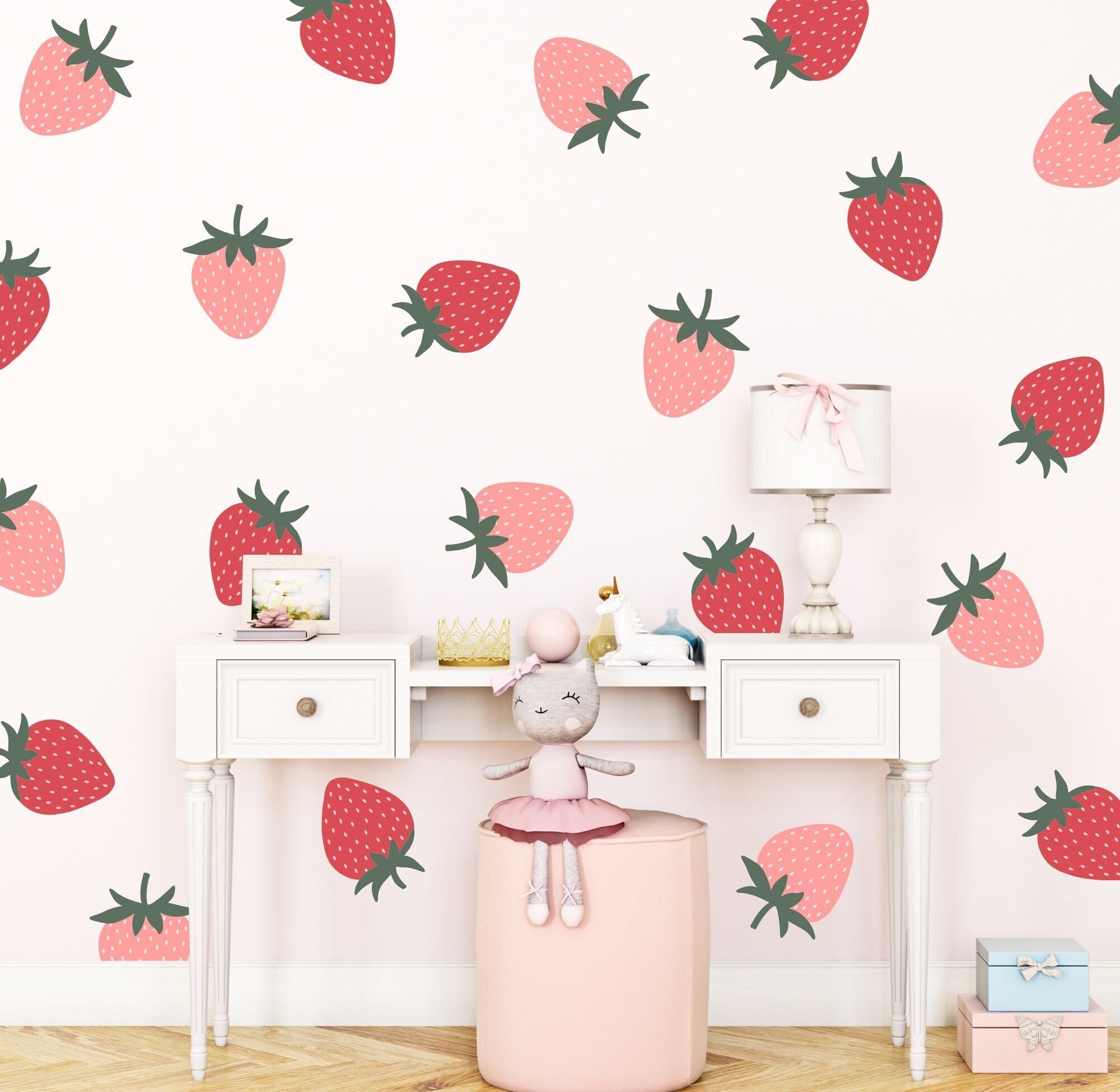 Decorazione Da Parete Con Fragole E Fiori Bianchi - Adesivi Per Feste, Cucina E Camera Da Letto - Foto 5