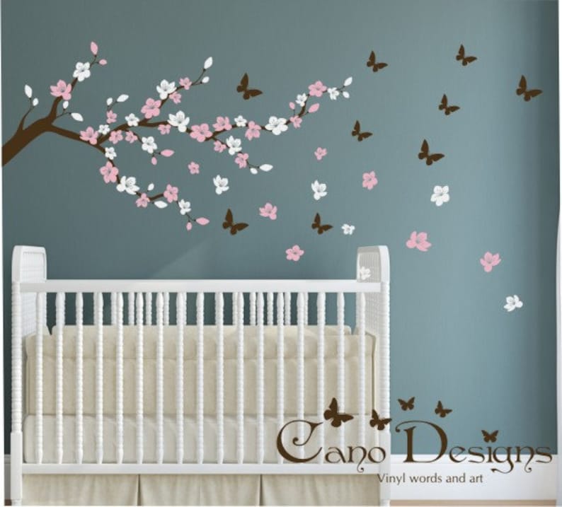Cherry Blossom Branch With Butterflies Vinyl Wall Decal Etsy