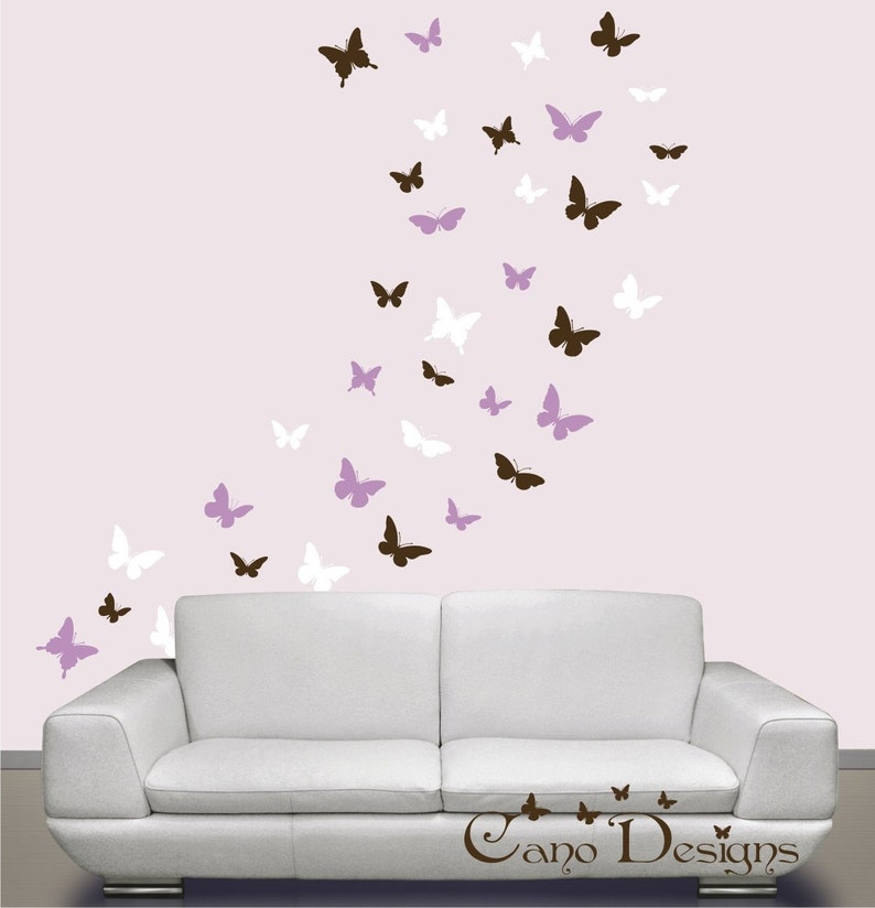 Butterflies Set of 36 3 Colors Vinyl Wall Decals Living Etsy