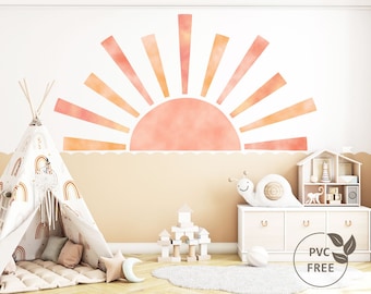 Rising Sun Wall Decal, PVC Free Wall Sticker, Half Sun Nursery Removable and Repositionable  Wall Decal, Eco-Friendly Kids Room Wall Sticker
