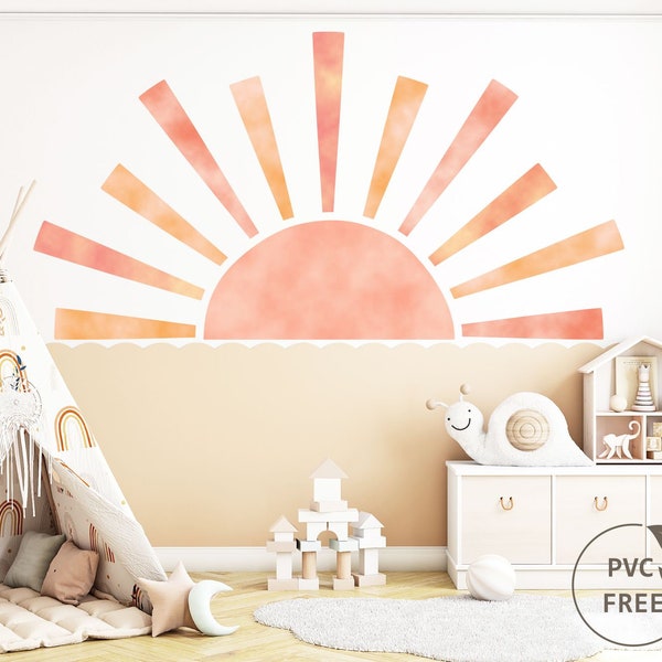 Rising Sun Wall Decal, PVC Free Wall Sticker, Half Sun Nursery Removable and Repositionable  Wall Decal, Eco-Friendly Kids Room Wall Sticker