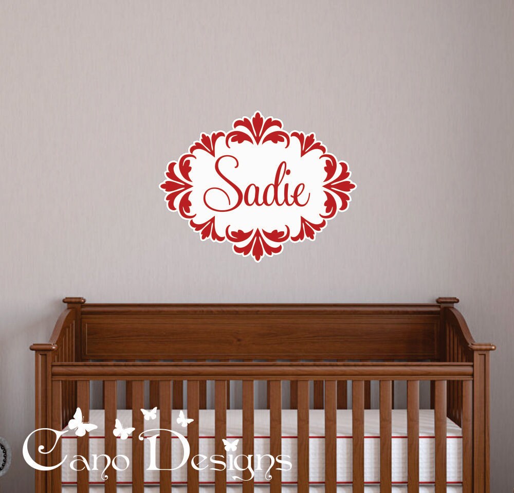Wall Decal Custom Name Reusable Fabric Decal Damask Frame Etsy