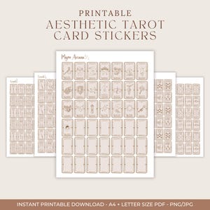 Druckbare Tarot-Aufkleber Blätter | Minimalist Boho Himmlisch | PDF, PNG, JPG | Ästhetisches Tarot Deck | Digitale Tarot-Aufkleber