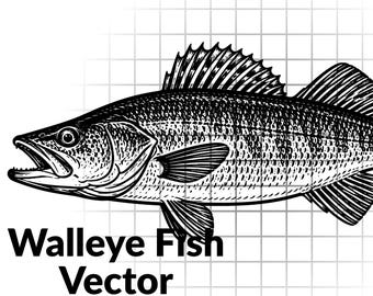 Walleye Fish SVG, Lino Style Fish Vector File, Fishing Clipart, Laser Engraving File, Cricut Cut File, Walleye Illustration PNG JPG Pdf file