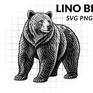 Björn SVG vektorgrafik | Grizzlybjörn illustration clipart | Lasergravering Cricut-fil | Linoleumstil djurlivstryck | Digital PNG JPG Pdf