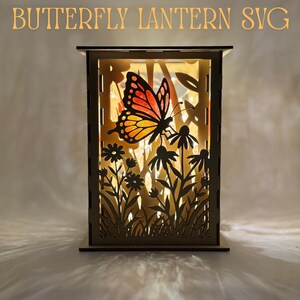 3D Layered Butterfly Lantern SVG | Wildflower Meadow Light Box | Multi Layer Lantern Laser Cut File | DXF PDF Digital Download