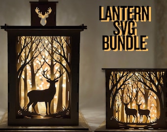 Stag Deer Lantern SVG Bundle | Laser Cut Files | Woodland Tea Light Lantern & Shoji Lantern | Glowforge Lightburn xTool Digital Download