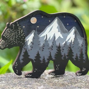 Layered Bear SVG | 3D Mountain Forest Animal Design | Laser Cut File for Glowforge, Lightburn, XTool | Wildlife Cricut Craft