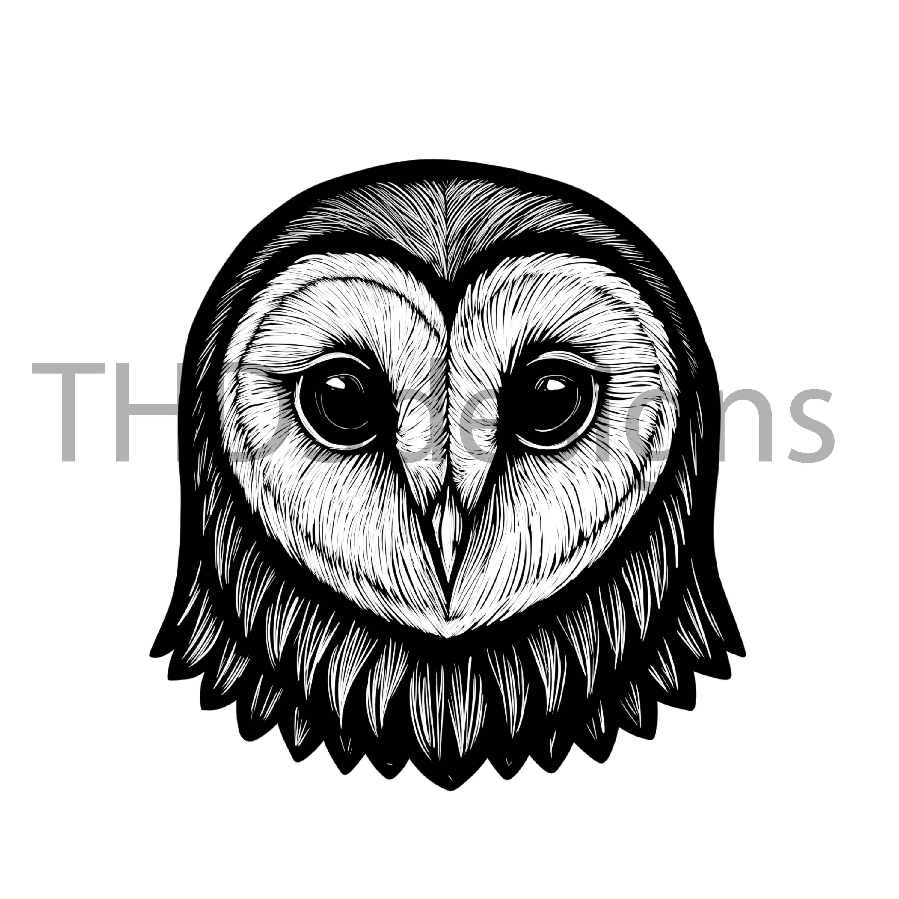 Barn Owl Clipart Bold Line Art SVG PNG PDF Jpg | Hand Drawn Owl Head Illustration for Crafting, Lase