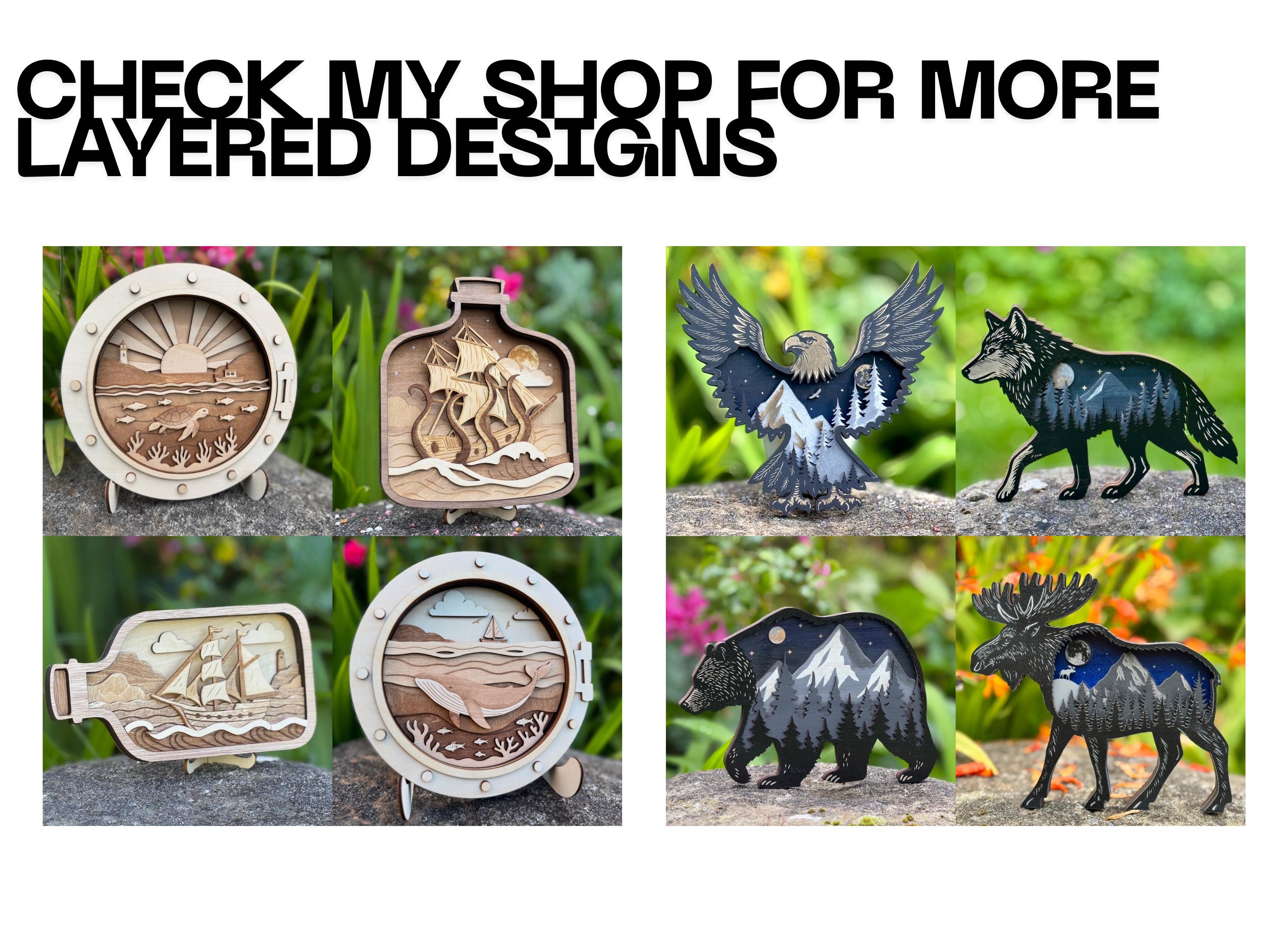 レーザーカッターや彫刻師向けの多層3D航海SVGバンドル。ボトルに入っ