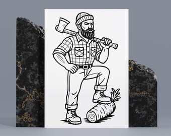 Fun Lumberjack Clipart SVG PNG JPEG file printables laser engraving chopping boards T-shirt tattoo art crafting junk journals with no text