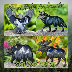 Layered Forest Decor Animal SVG Bundle Multilayer laser crafting files Bear Eagle Wolf and Moose 3D Laser cut file Xtool Glowforge ready