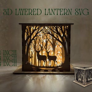 3D Layered Tea Light / Lantern SVG | Forest Shadow Box Deer Stag Woodland Scene Laser Cut File 2mm 3mm DXF PDF Ai | 4inch, 6 inch & 8 inch