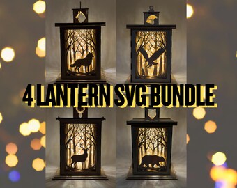 Large 3D Multilayered Wildlife Lantern SVG Bundle Stag Bear Wolf Forest Animals Lantern Laser Cut Files Candle Light Box | Instant Download