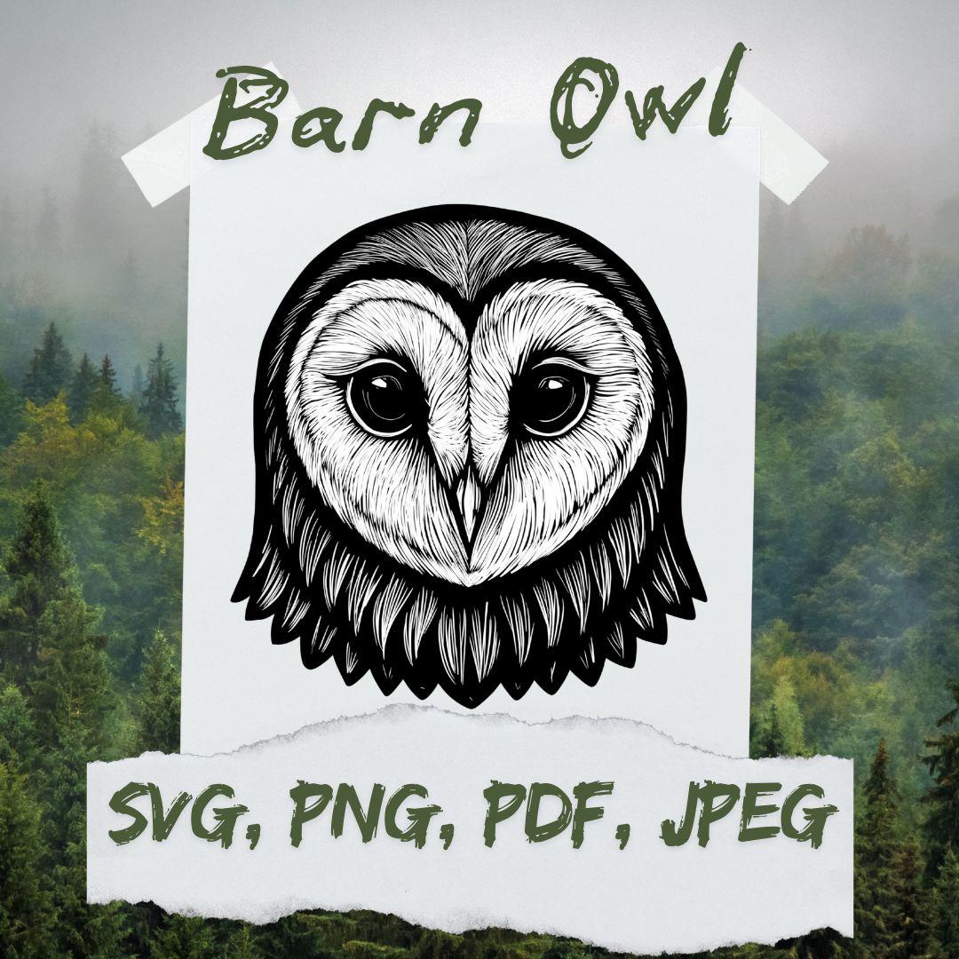 Barn Owl Clipart Bold Line Art SVG PNG PDF Jpg | Hand Drawn Owl Head Illustration for Crafting, Lase