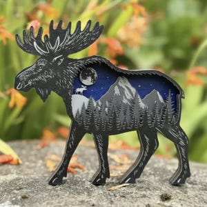 Multi Layered Moose SVG 5-Layer Laser Cut Design File with Forest, Mountains, and Wildlife | DXF Png Pdf Ai for laser cutters engravers