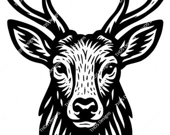 Stag Head Art Clipart SVG PNG JPEG bold hand drawn illustration for junk journals, crafting printables and laser engraving, Instant download