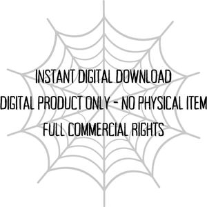 K&ouml;nnte beinhalten: Grafik zum digitalen Download mit einem hellgrauen Spinnennetz auf wei&szlig;em Hintergrund. Der Text lautet: "SOFORTIGER DIGITALER DOWNLOAD", "NUR DIGITALES PRODUKT - KEIN PHYSISCHER ARTIKEL" und "VOLLE KOMMERZIELLE RECHTE".