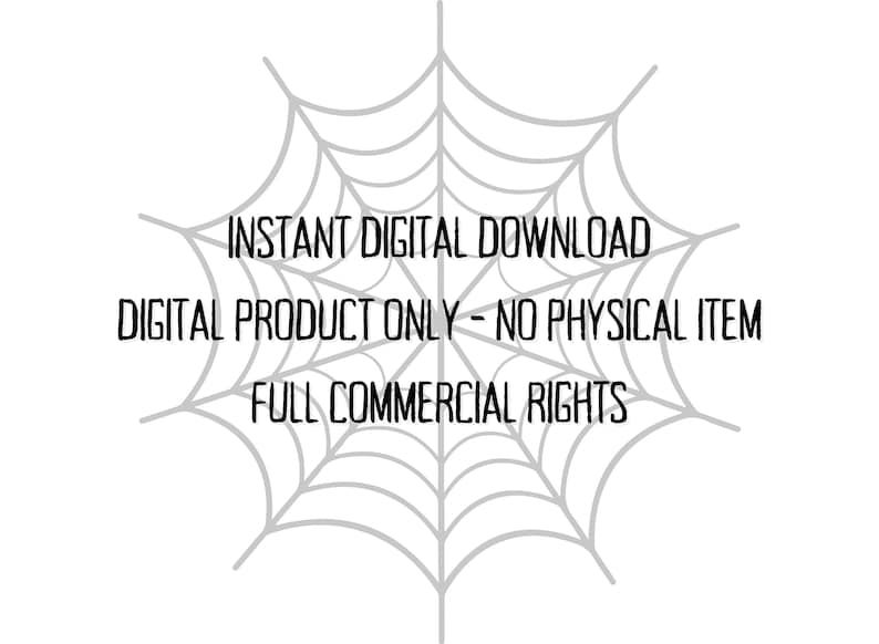 K&ouml;nnte beinhalten: Grafik zum digitalen Download mit einem hellgrauen Spinnennetz auf wei&szlig;em Hintergrund. Der Text lautet: "SOFORTIGER DIGITALER DOWNLOAD", "NUR DIGITALES PRODUKT - KEIN PHYSISCHER ARTIKEL" und "VOLLE KOMMERZIELLE RECHTE".
