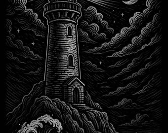 Nautical Art Wall Print Ocean Lighthouse Printable Art | High Resolution 300PPI PNG JPG PDF | Lighthouse Stormy Sea Home Decor Poster Art A3