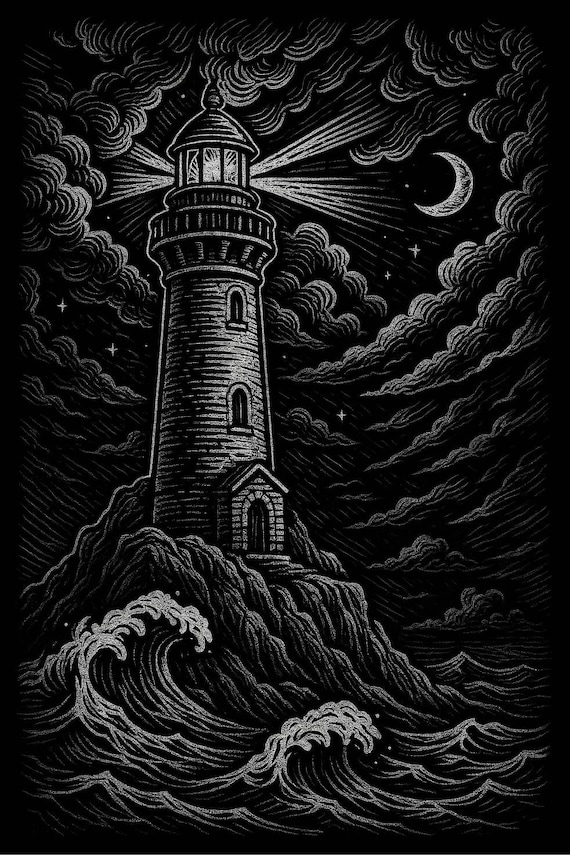 Nautical Art Wall Print Ocean Lighthouse Printable Art | High Resolution 300PPI PNG JPG PDF | Lighthouse Stormy Sea Home Decor Poster Art A3