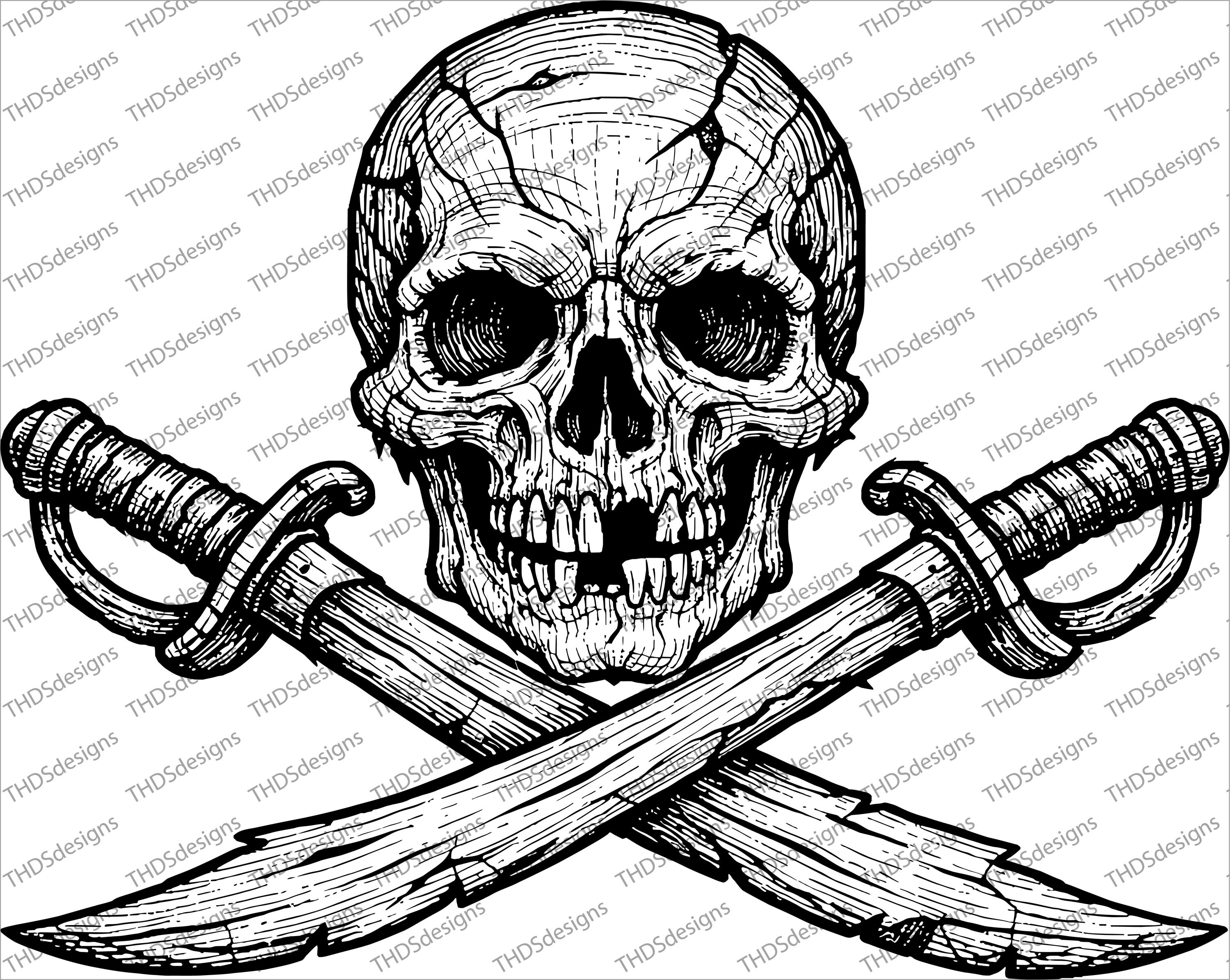 Pirate Skull & Crossed Swords SVG | Vector Pirate Clipart | Laser ...