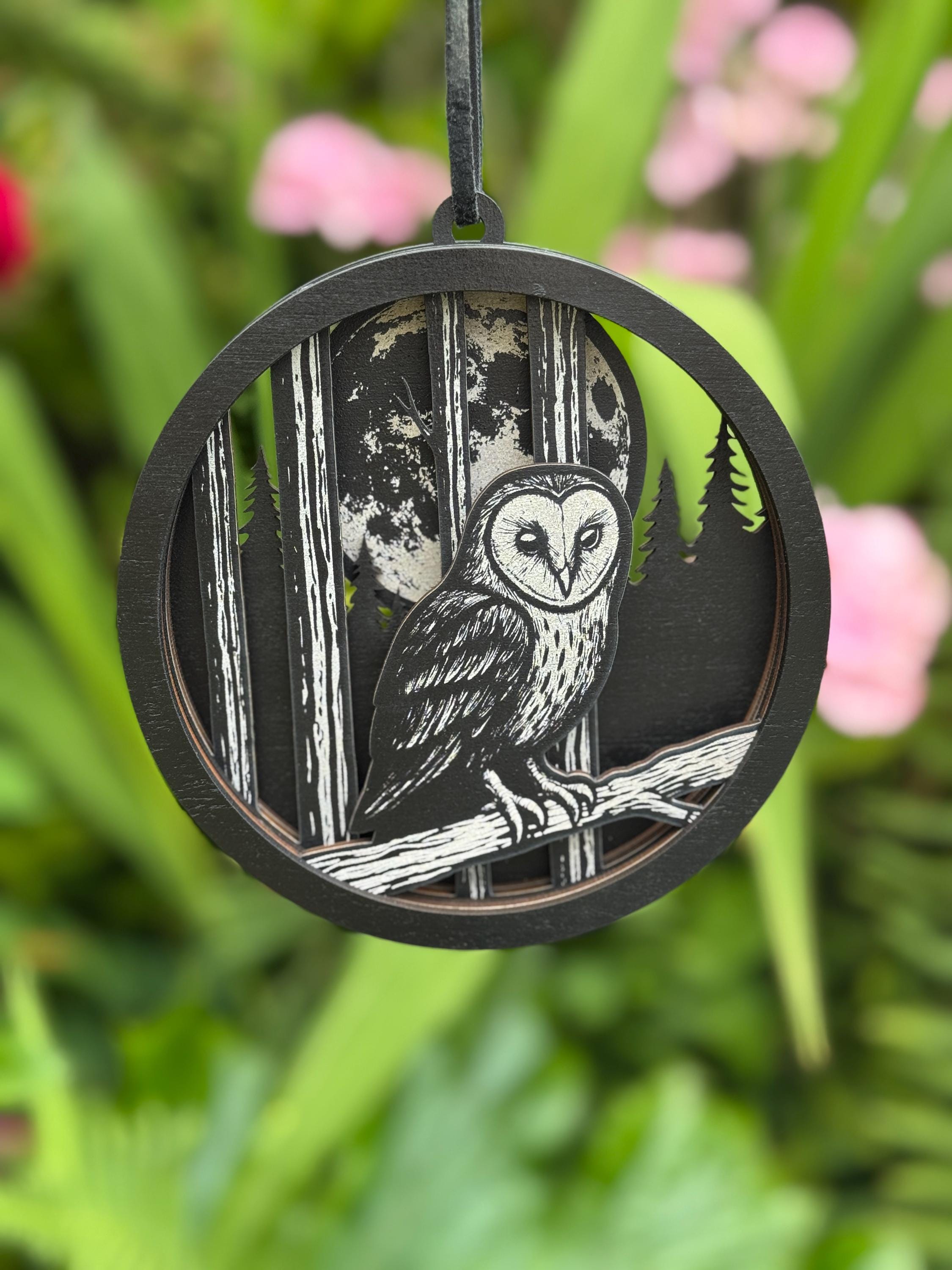 Layered Barn Owl in Forest SVG | 7 Layer Moon Scene | Laser Cut Files | Multilayer Wildlife Design |