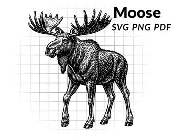 Moose SVG Vector Graphic | Lino style black Ink Moose Illustration for laser engraving Cricut crafting | Lino Print Wildlife Illustration