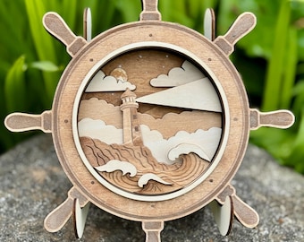 Timone Nautico In Legno Da Parete | 47 Cm | Decorazione Spiaggia E Casa | Stile Marino - Foto 2