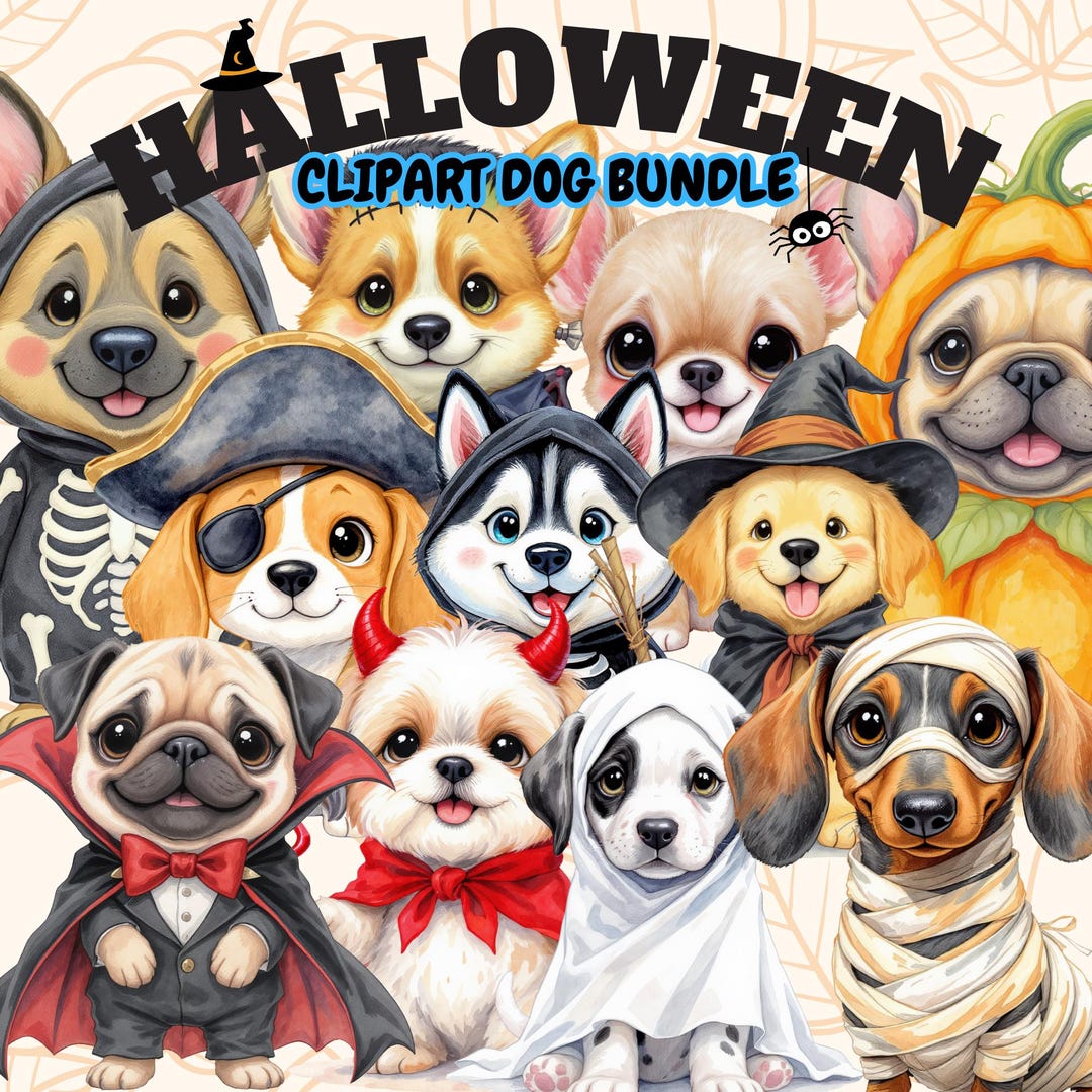 17 Cute & Fun Dog Watercolor Halloween Clipart | Child Friendly High ...