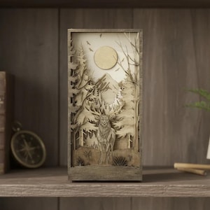 MultiLayer Stag Forest Scene SVG | 10 Layer 3D Deer Mountain Wall Art | Laser Cut Files includes DXF PNG Pdf & Ai | Woodland Wildlife Decor