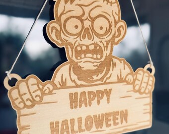 Plik SVG z napisem Zombie Halloween na znak Halloween | Pliki DXF PDF Ai do ploterów laserowych i grawerów Personalizowany znak powitalny lub zawieszka na drzwi
