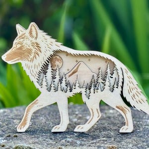 Layered Wolf SVG | 4-Layer Laser Cut Design | Forest Mountain Wolf Silhouette | Digital Download for Laser Cutting XTool, Glowforge, OMTech image 3