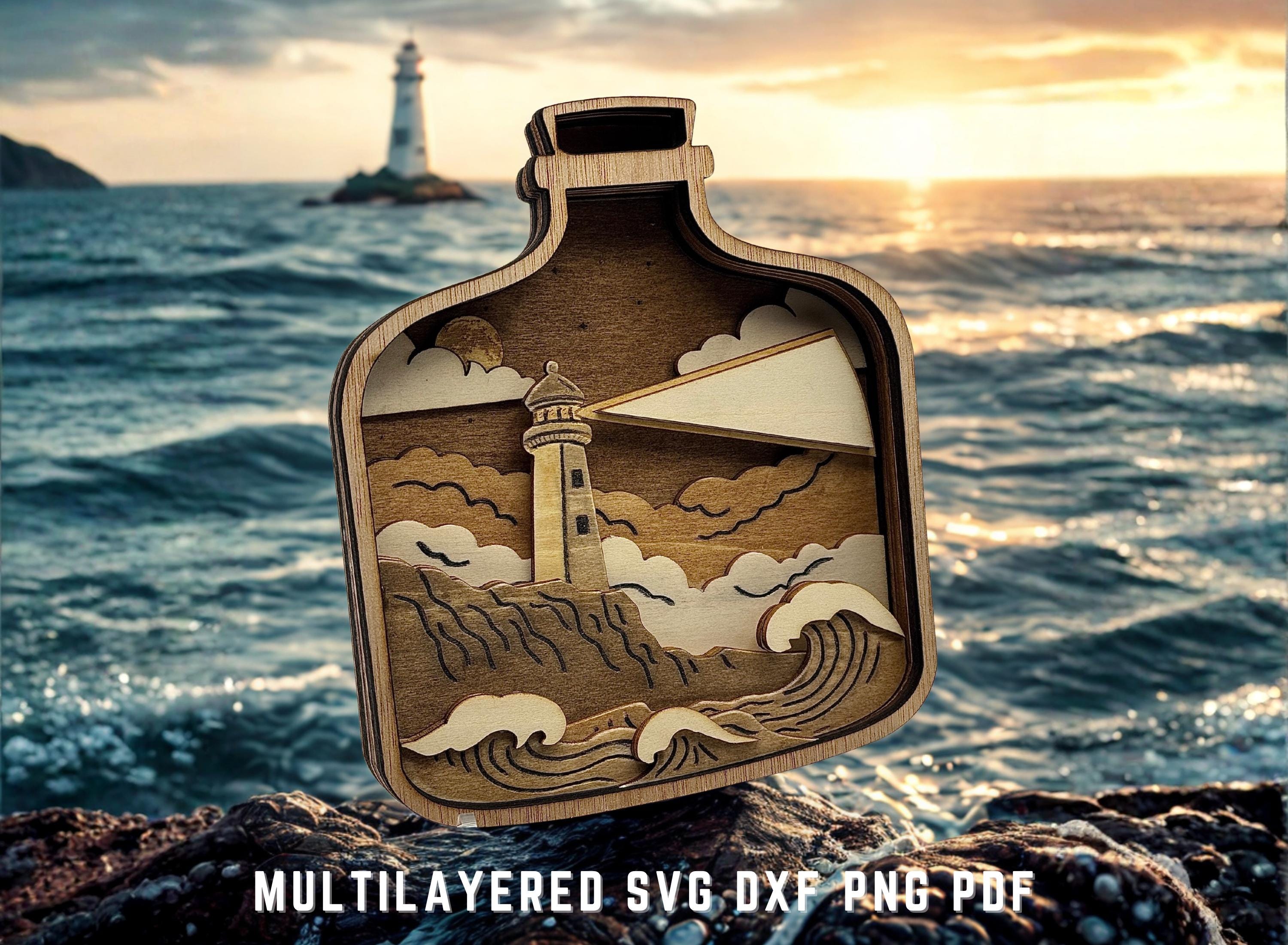Layered Ocean Scene SVG | Nautical Lighthouse Stormy Sea Scene | 3D ...
