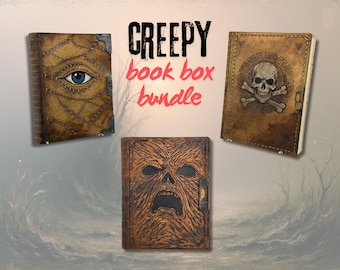 Creepy Book Box SVG Bundle | Hocus Pocus inspired Spell Book, Book of the Dead, Pirate Book Box  Laser Cut Hinged Boxes | SVG DXF Png Pdf Ai