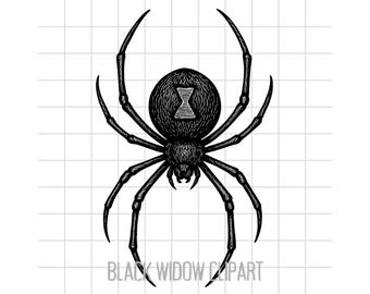 Black Widow Spider Clipart – SVG PNG JPG Pdf | High-Resolution 300ppi Line Art Illustration | Tattoo Style | Instant Digital Download